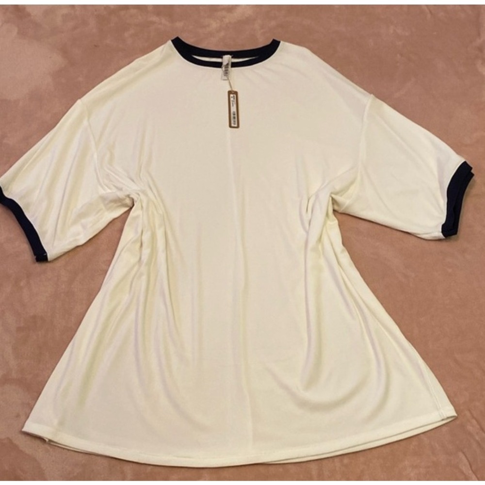 New Rare SKIMS Soft Lounge Marble Multi T-Shirt Dress S White Navy DR-MIN-3929